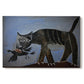 Canvas art print portraying an abstract cat lunging toward bird in angular form, set against a white background