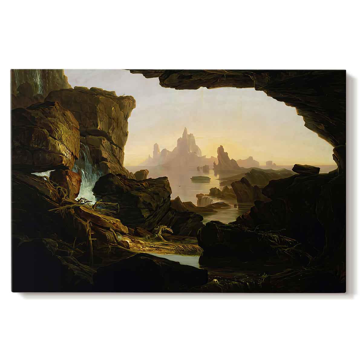 Canvas art print portraying a landscape emphasizing journey and environment, set against a white background
