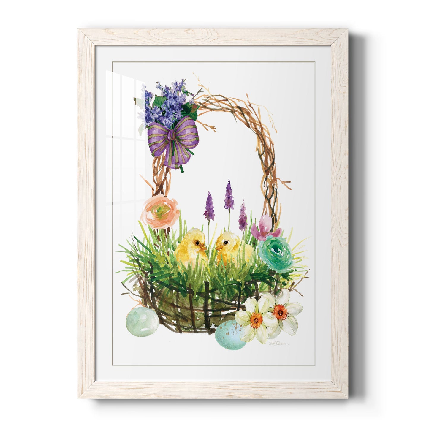 Spring Chick Basket - Premium Framed Print - Distressed Barnwood Frame - Ready to Hang