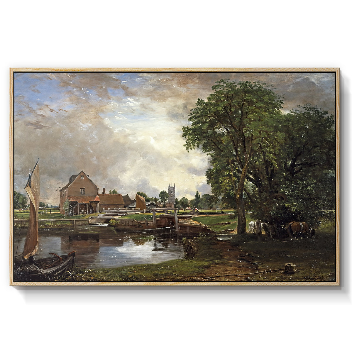 Dedham Lock and Mill, c. 1820 - Floater Framed Canvas Print
