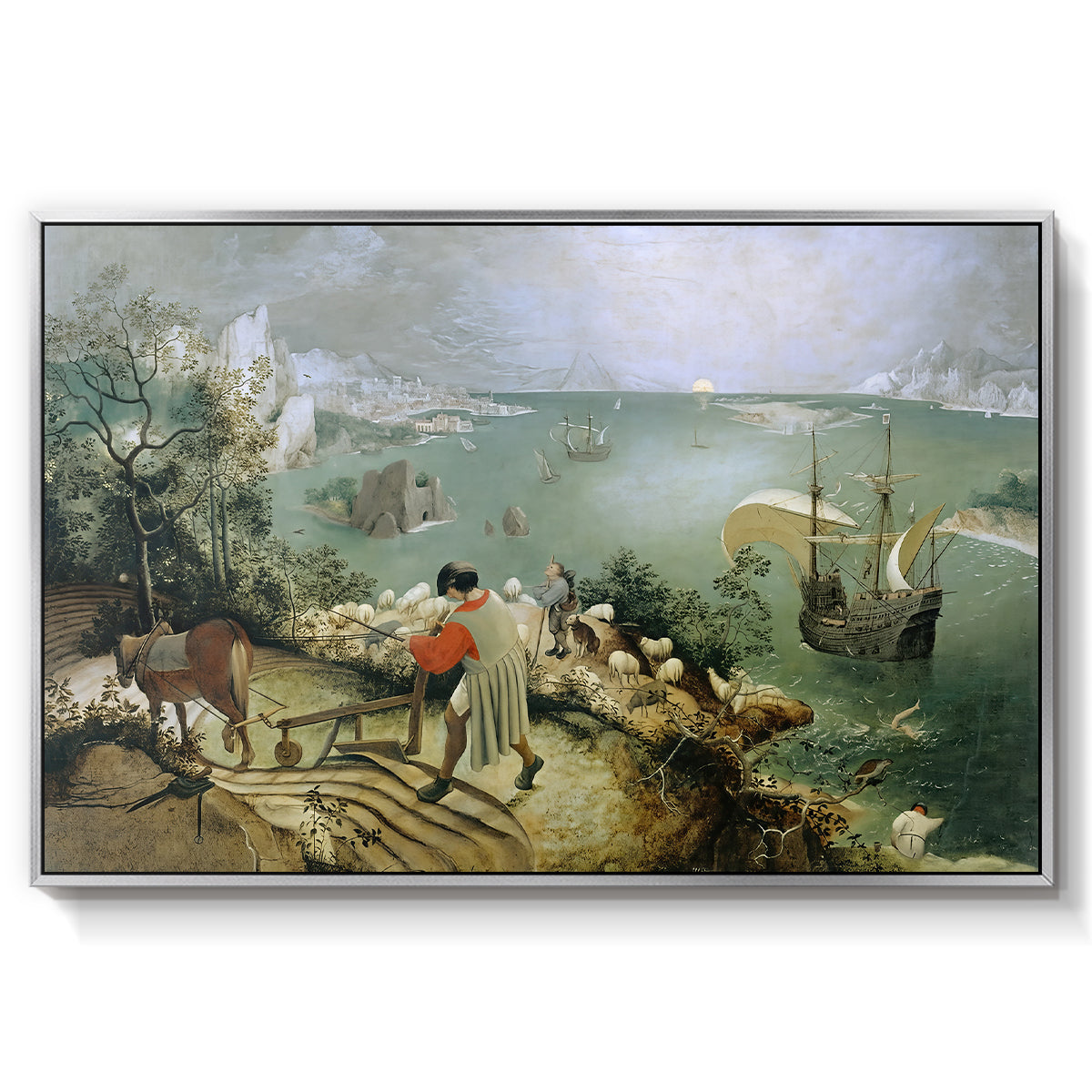 Landscape with the Fall of Icarus, c. 1560 - Floater Framed Canvas Print
