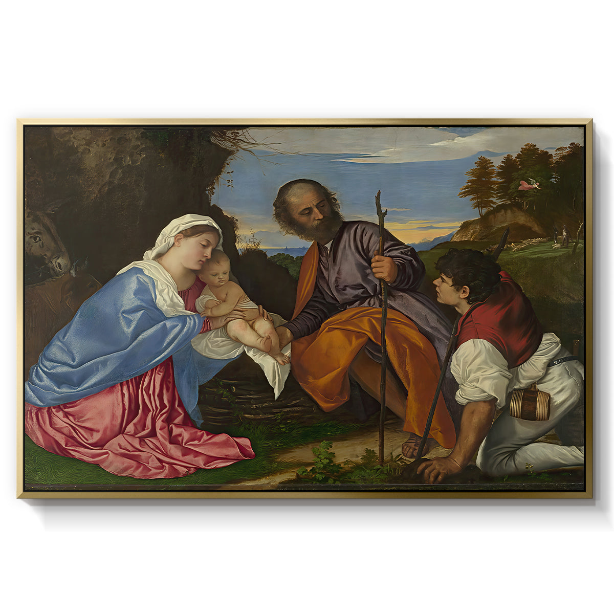 The Holy Family with a Shepherd, c. 1510 - Floater Framed Canvas Print
