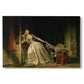 Canvas art print portraying an intimate interior scene with couple sharing a secret kiss, set against a white background