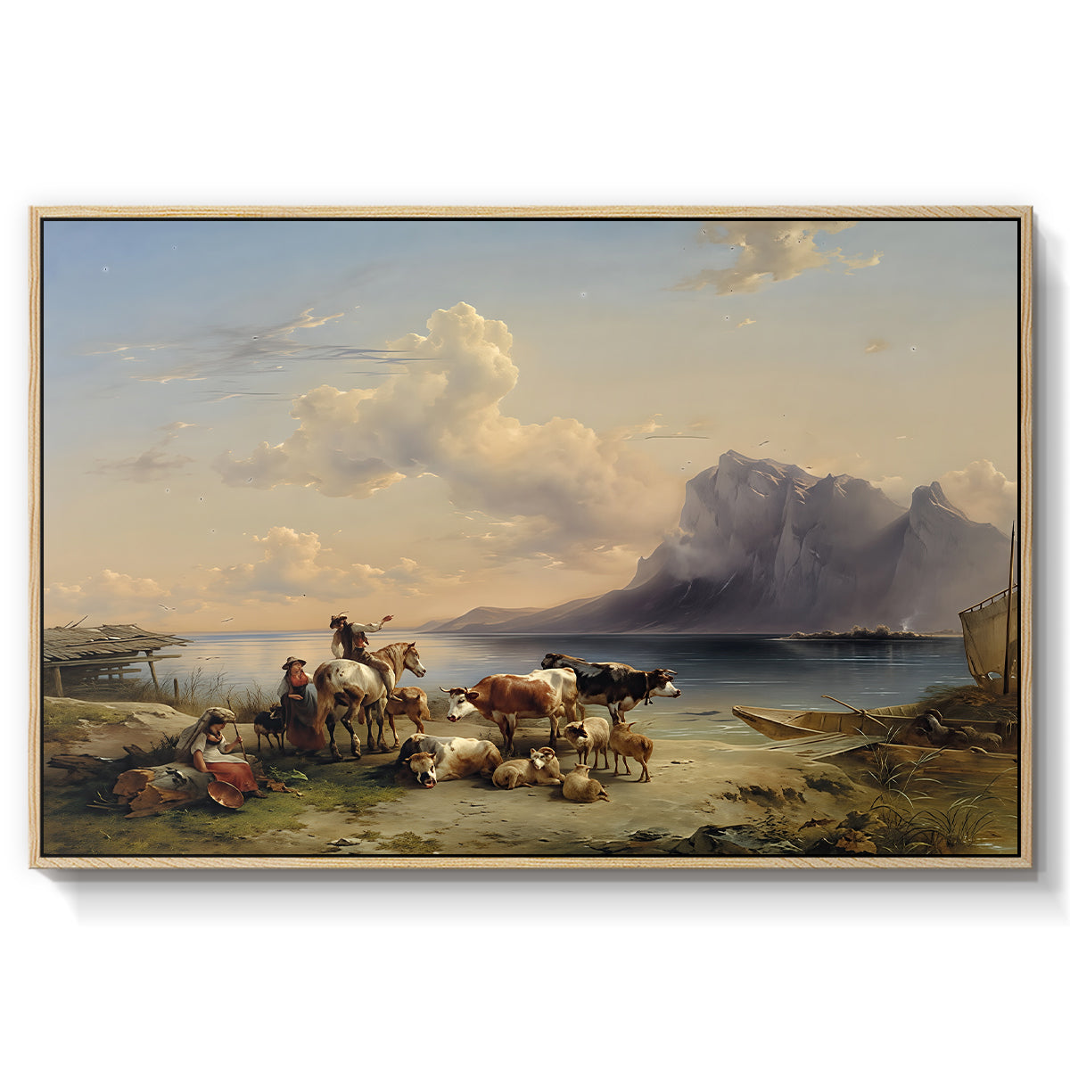 Shepherds and Cattle on Lake Attersee, 1852 - Floater Framed Canvas Print