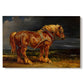Canvas art print portraying a large shire horse standing prominently in wide open landscape, set against a white background