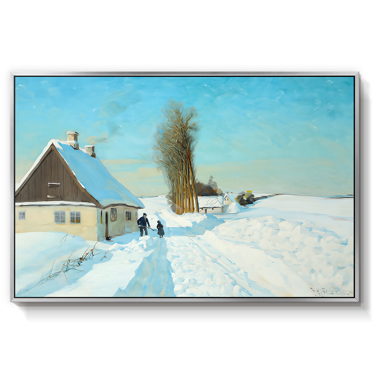 Shoveling Snow on a Beautiful Winter Day, c. 1898 - Floater Framed Canvas Print
