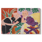 Canvas art print portraying two figures in a vivid interior engaged in conversation, set against a white background