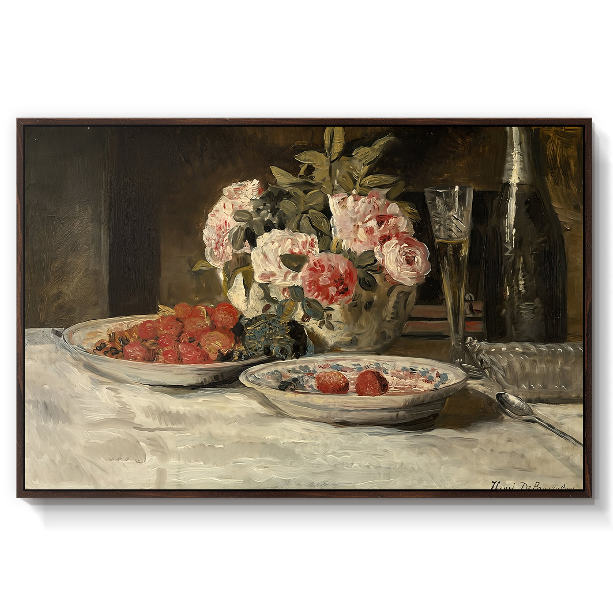 Strawberries and Champagne, c. 1881-1885 - Floater Framed Canvas Print