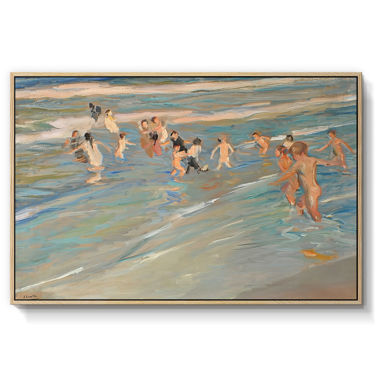 Children Playing on the Beach in Valencia, c. 1908 - Floater Framed Canvas Print