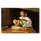 Canvas art print portraying a young man playing lute surrounded by sheet music and still life objects, set against a white background