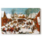 Canvas art print portraying a chaotic village scene with soldiers attacking civilians in winter setting, set against a white background