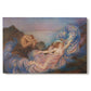 Canvas art print portraying a reclining female figure beneath glowing sky at twilight with soft colors, set against a white background