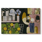 Canvas art print portraying a scene with figures, architecture, and still life elements, set against a white background