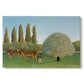 Canvas art print portraying grazing animals in open meadow with trees and simple landscape, set against a white background