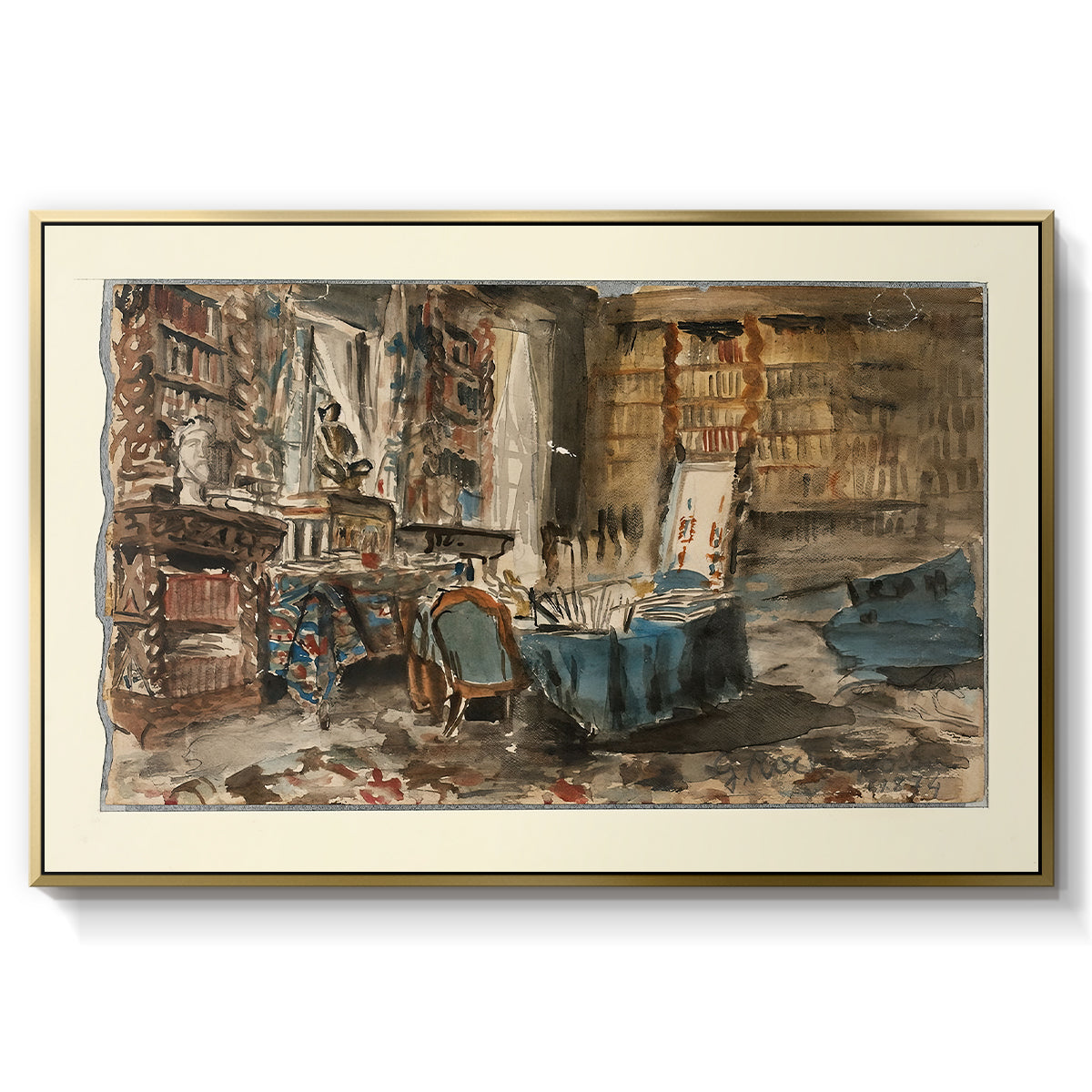 Cabinet de Flaubert à Croisset, 1874 - Floater Framed Canvas Print