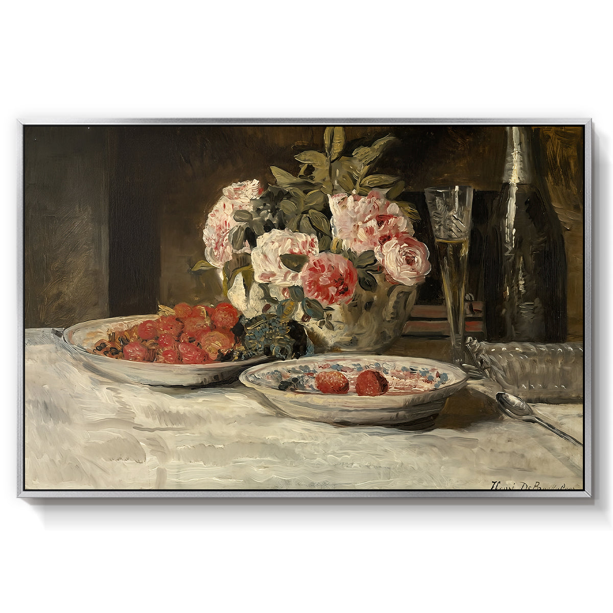 Strawberries and Champagne, c. 1881-1885 - Floater Framed Canvas Print
