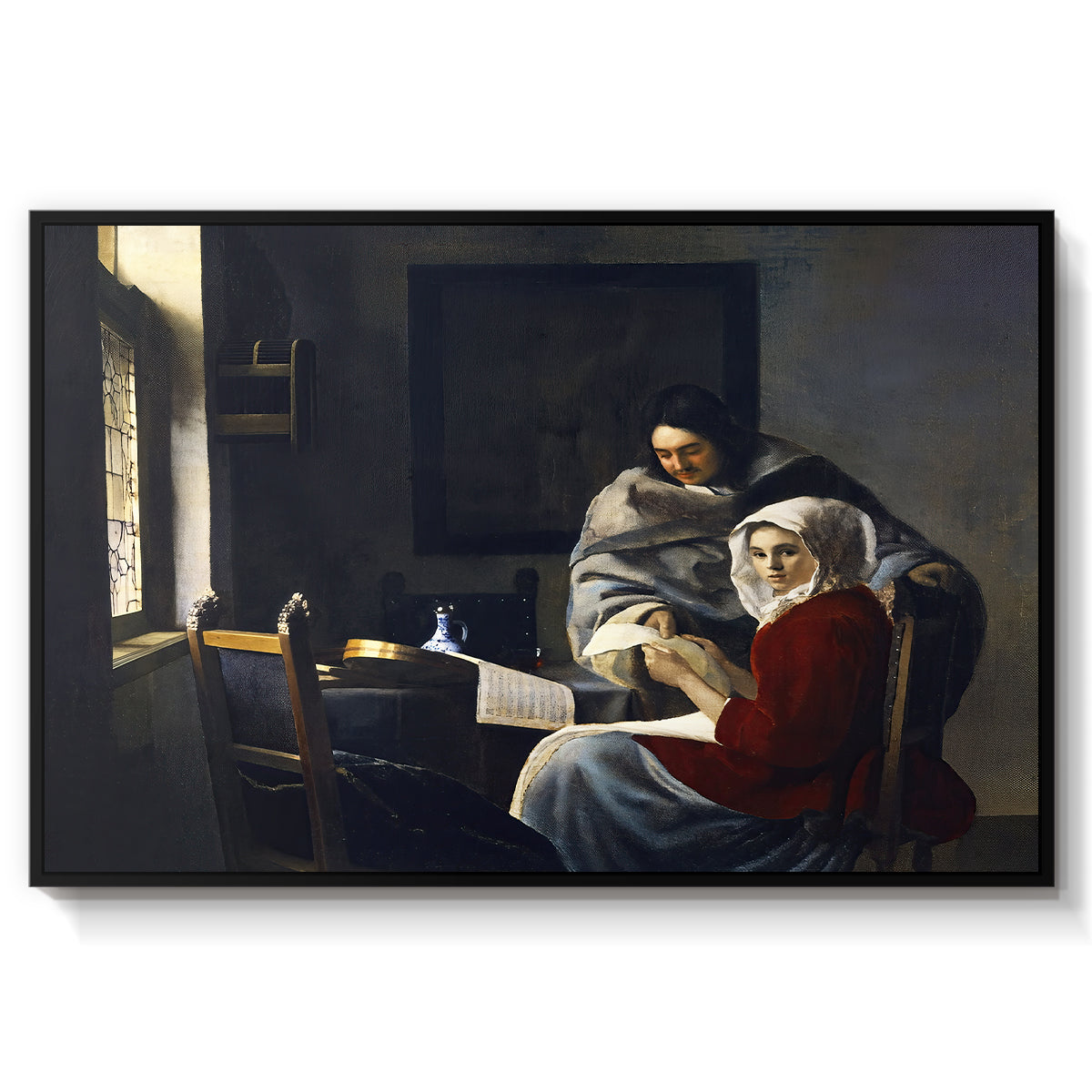 Girl Interrupted at Her Music, c. 1658-1659 - Floater Framed Canvas Print