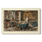 Canvas art print portraying a detailed interior study filled with books, furniture, and personal objects, set against a white background