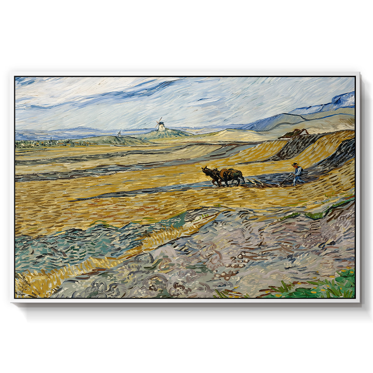 Enclosed Field with Ploughman, 1889 - Floater Framed Canvas Print