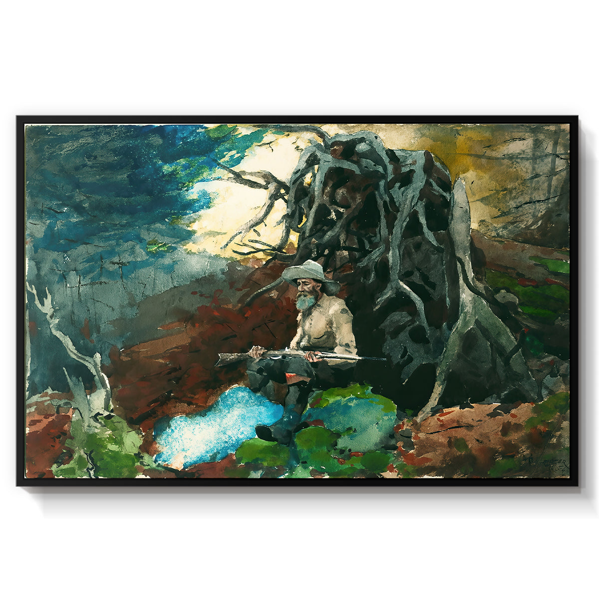 Campfire, Adirondacks, 1892 - Floater Framed Canvas Print