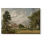 Canvas art print portraying a country house surrounded by trees in landscaped grounds, set against a white background