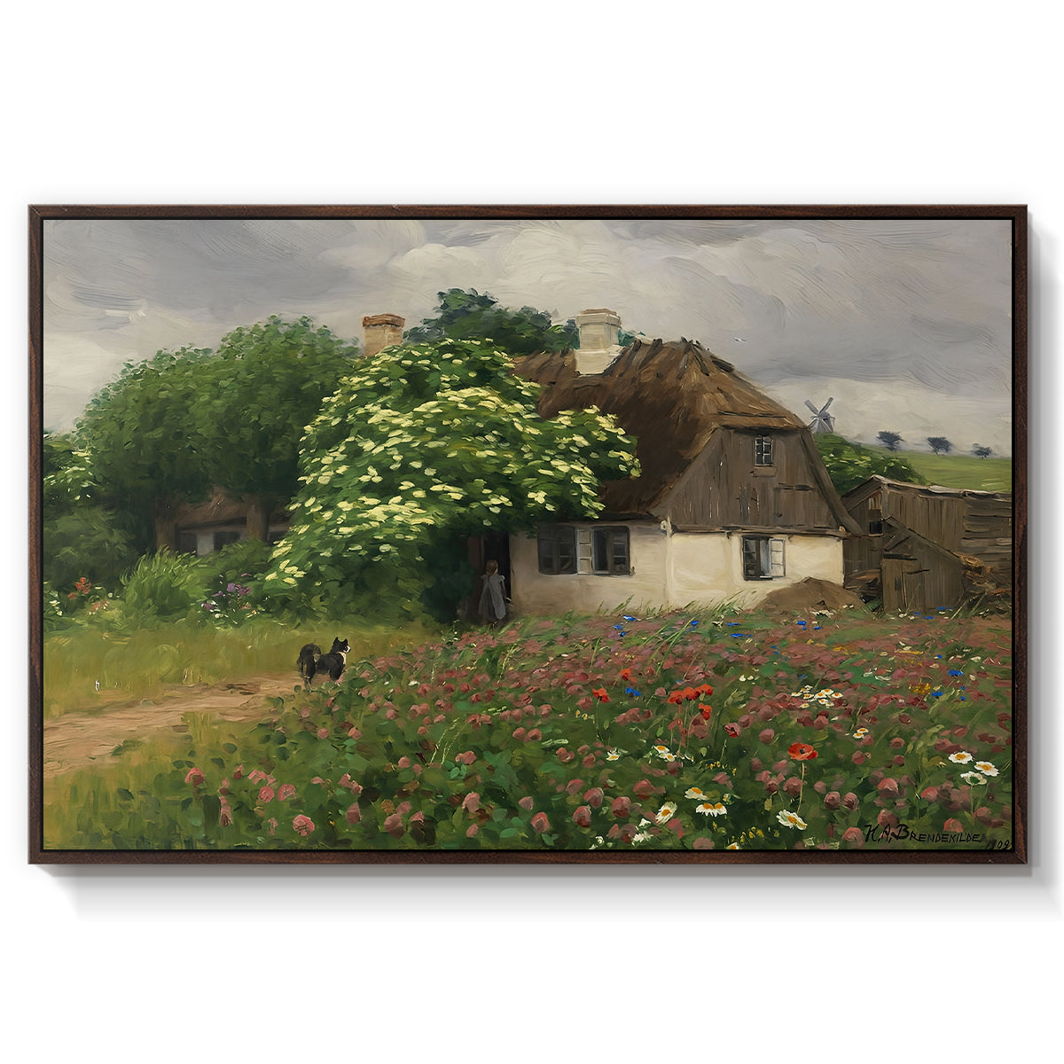 Farmhouse with Meadow Flowers, 1909 - Floater Framed Canvas Print