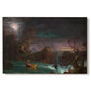 Canvas art print portraying a stylized composition showcasing architectural history, set against a white background