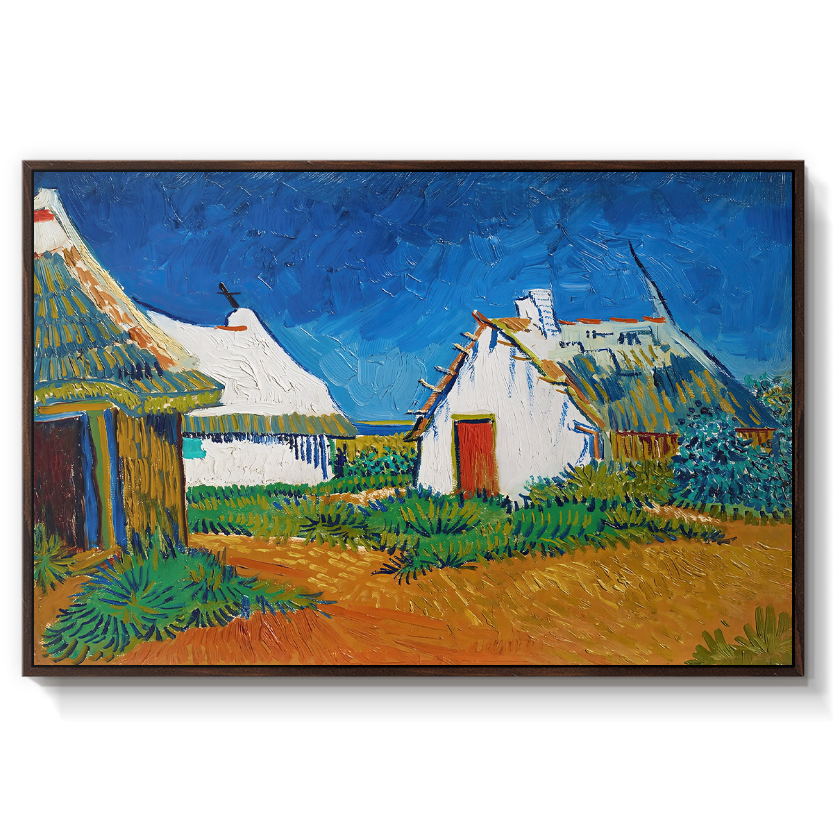 Three White Cottages at Saintes-Maries, 1888 - Floater Framed Canvas Print
