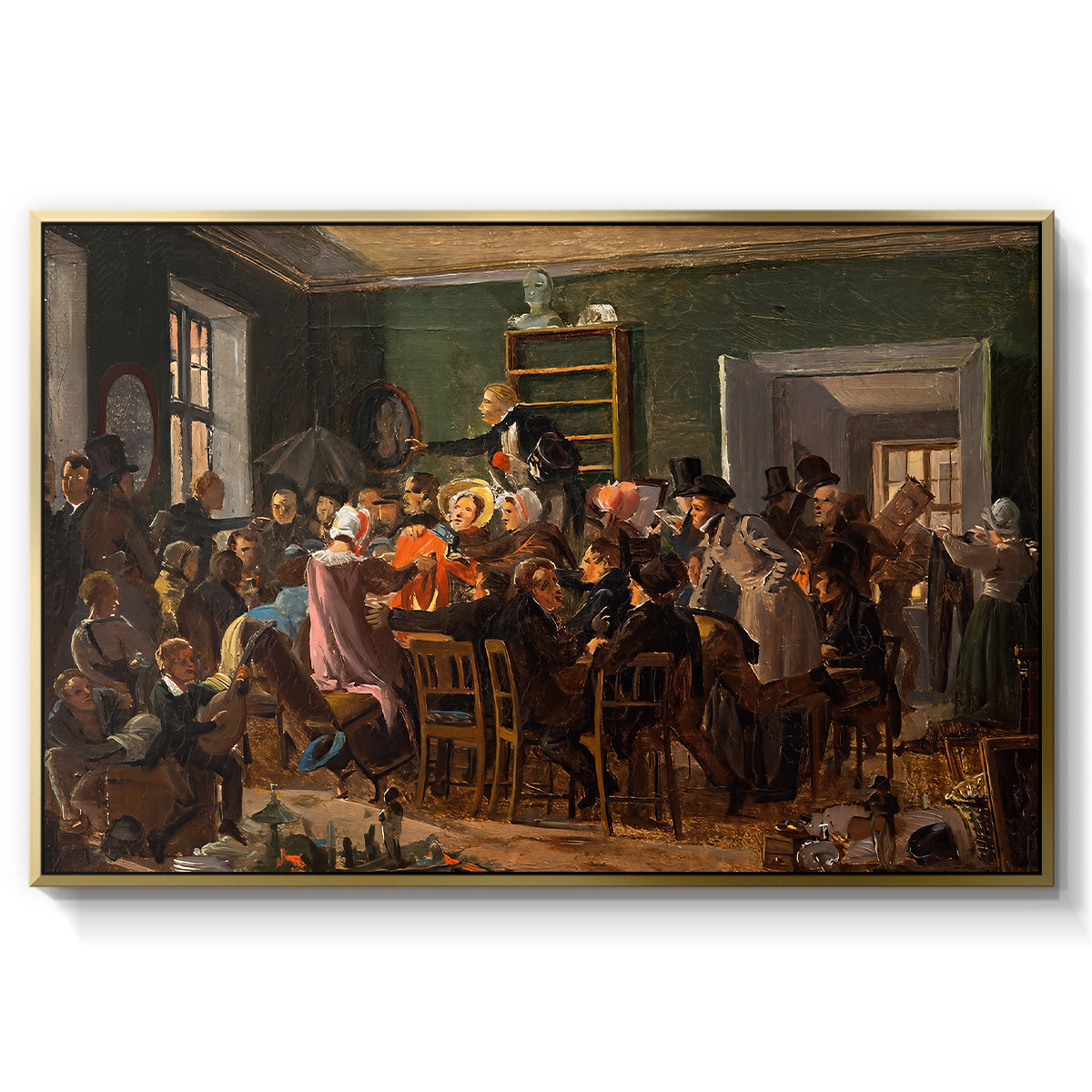 An Auction Scene, 1835 - Floater Framed Canvas Print