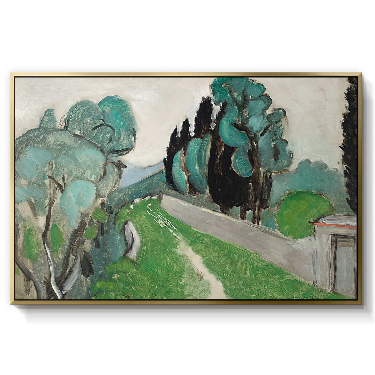 Landscape with Cypresses and Olive Trees near Nice, c. 1918 - Floater Framed Canvas Print