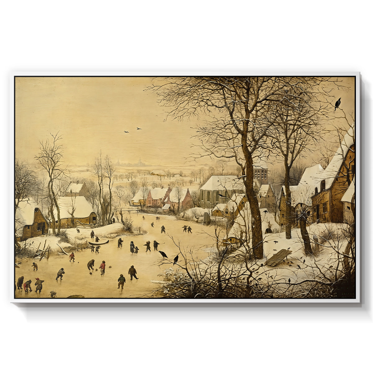 Winter Landscape with Skaters and Bird Trap, 1565 - Floater Framed Canvas Print