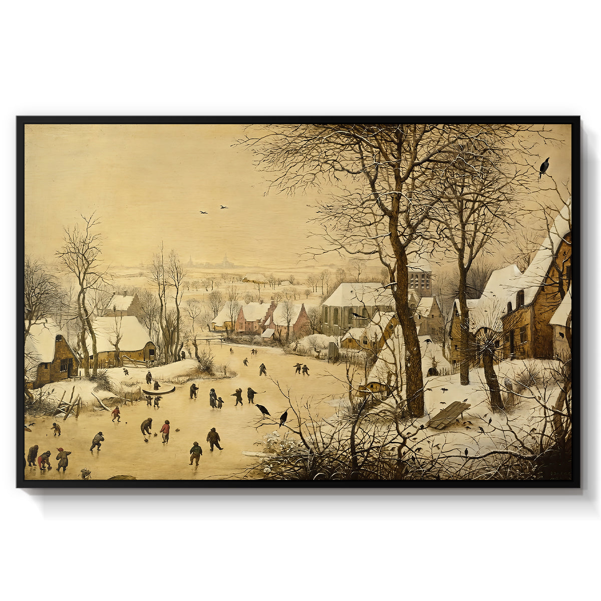 Winter Landscape with Skaters and Bird Trap, 1565 - Floater Framed Canvas Print