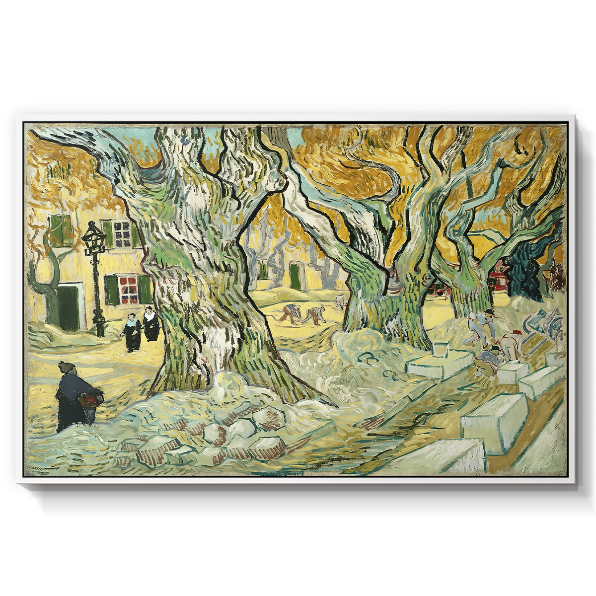 The Large Plane Trees (Road Menders at Saint-Rémy), 1889 - Floater Framed Canvas Print