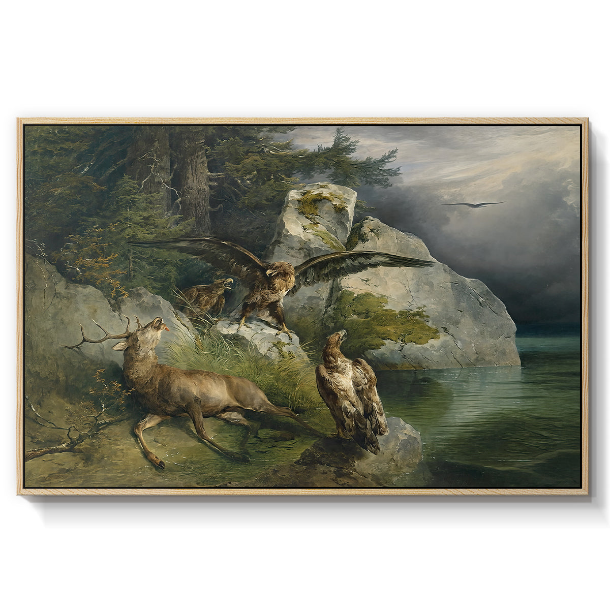 Eagles and Dying Stag on a Lakeshore, 1836 - Floater Framed Canvas Print