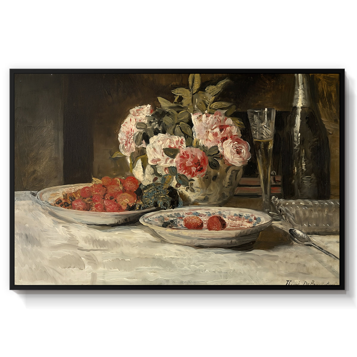Strawberries and Champagne, c. 1881-1885 - Floater Framed Canvas Print