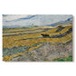 Canvas art print portraying a ploughed field enclosed by low walls with lone worker under broad sky, set against a white background