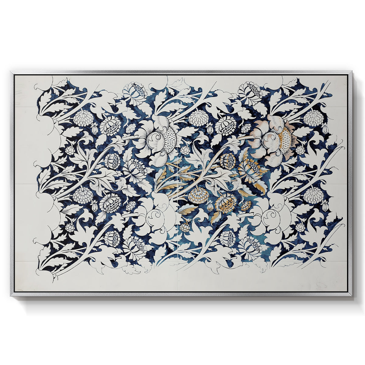 Watercolour for Printed Fabric Design: Wey, c. 1882-1883 - Floater Framed Canvas Print