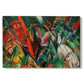 Canvas art print portraying an abstract composition suggesting rainfall through diagonal lines and color patterns, set against a white background