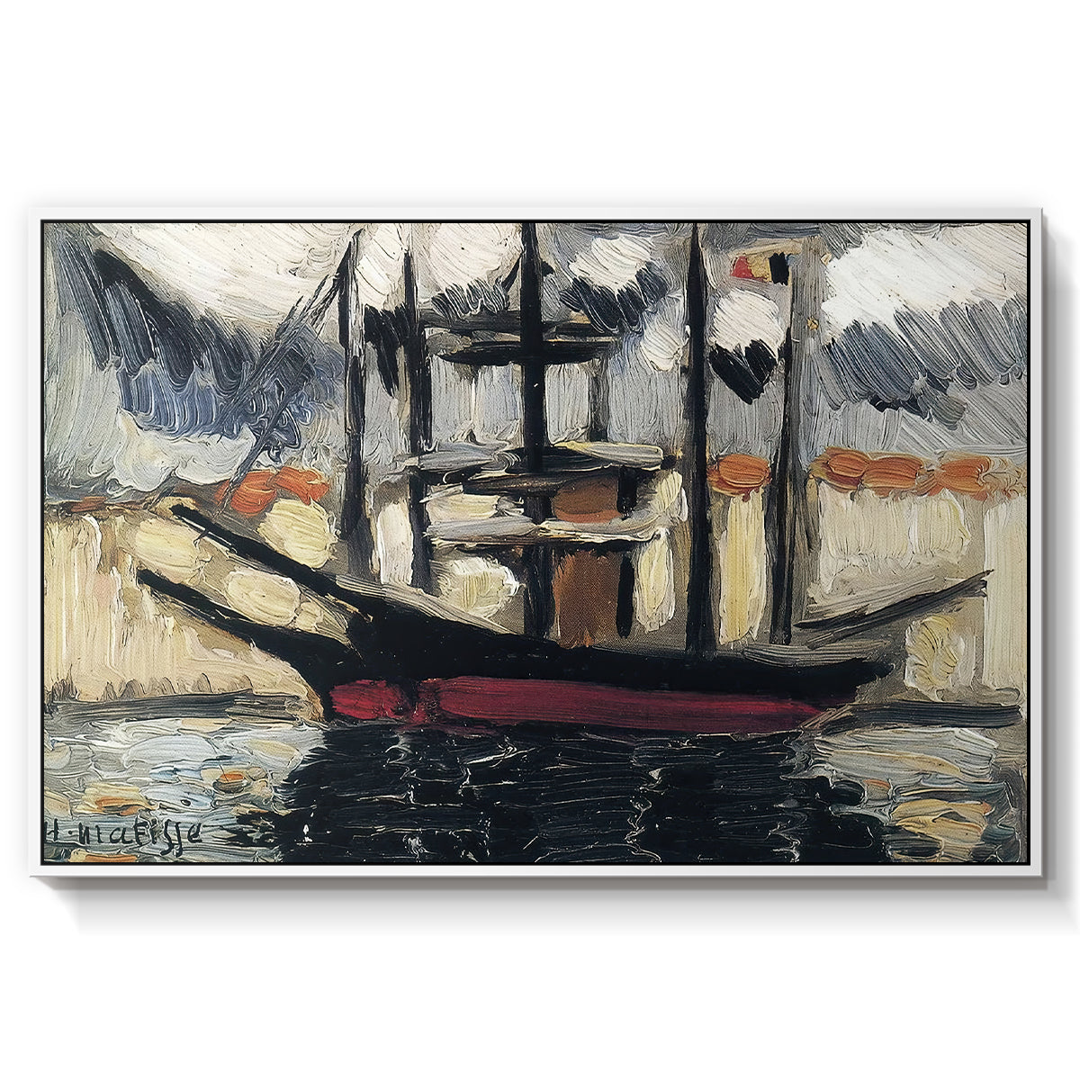 Two Boats Side by Side, Port of Marseilles, c. 1916 - Floater Framed Canvas Print