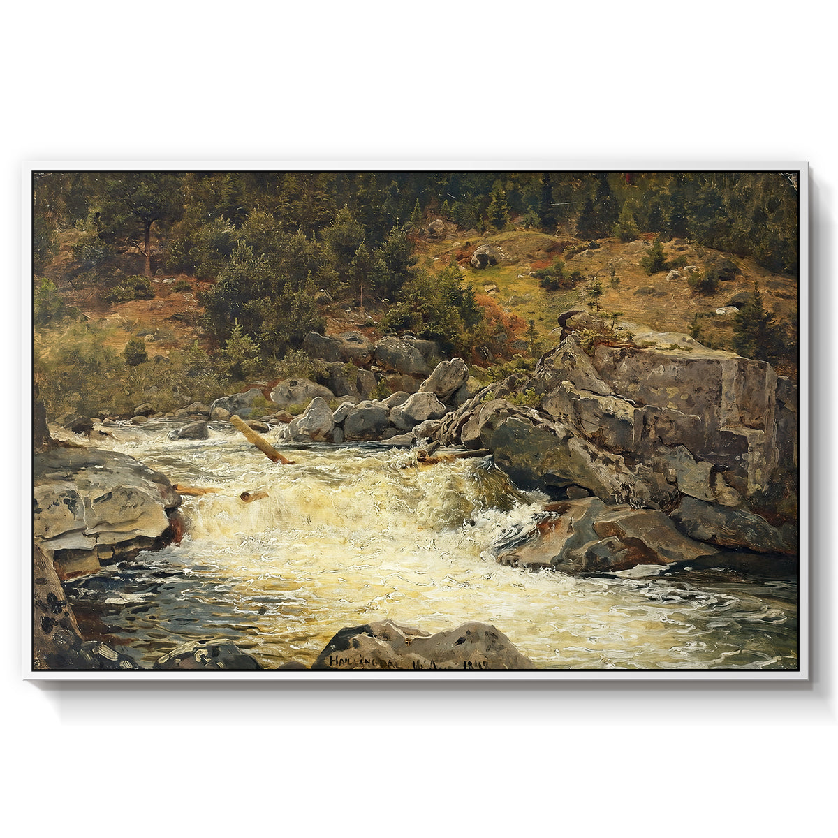 Waterfall in Hallingdal, 1848 - Floater Framed Canvas Print