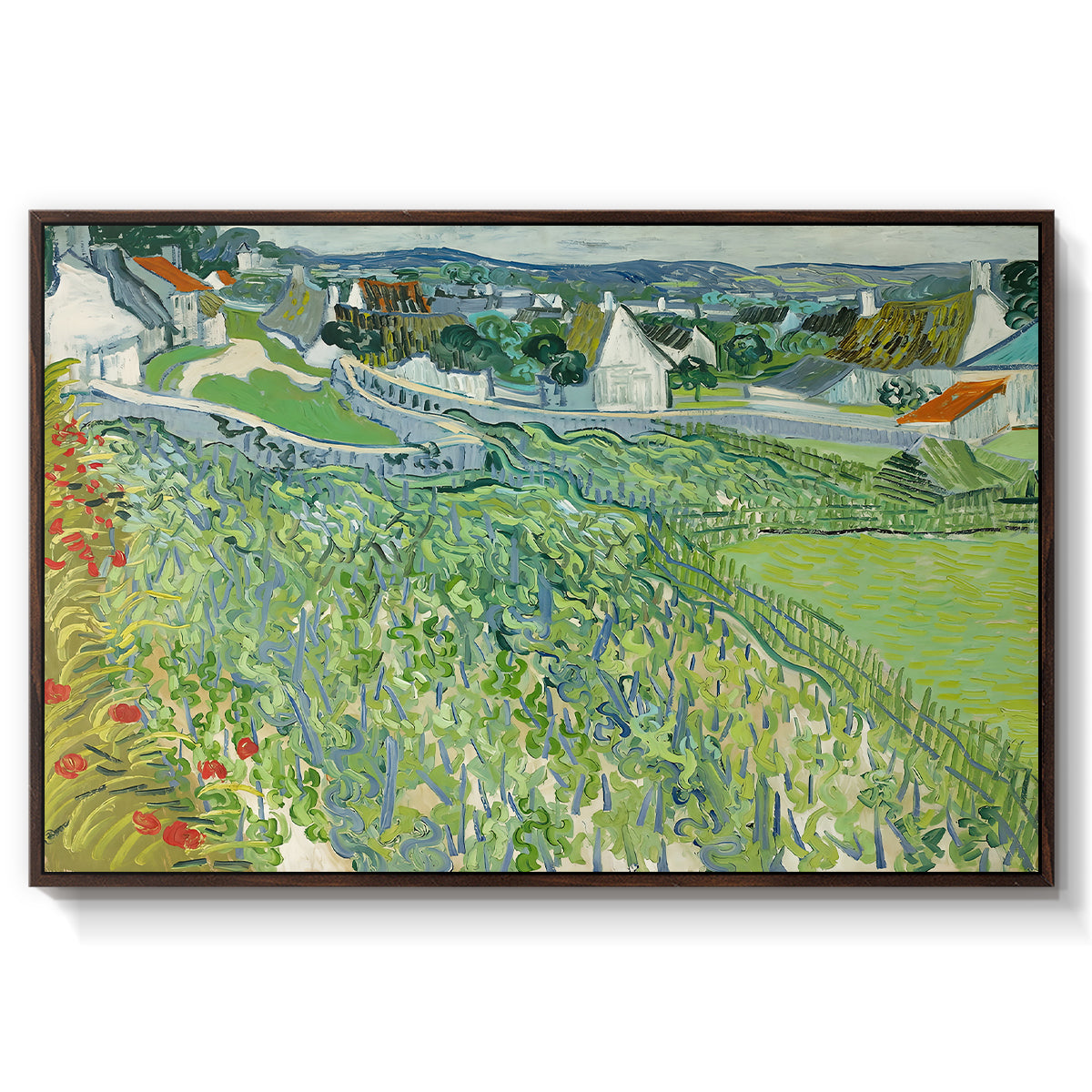 Vineyards at Auvers, 1890 - Floater Framed Canvas Print