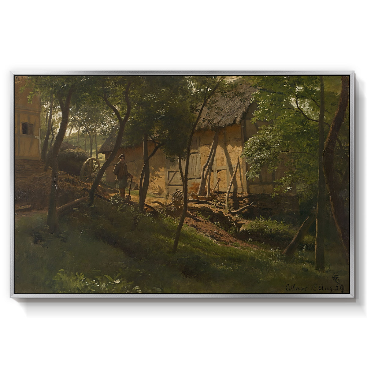 German Farm, 1859 - Floater Framed Canvas Print