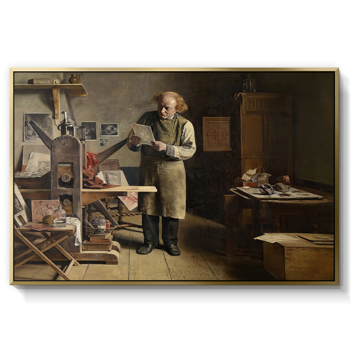 The Plate Printer, 1875 - Floater Framed Canvas Print