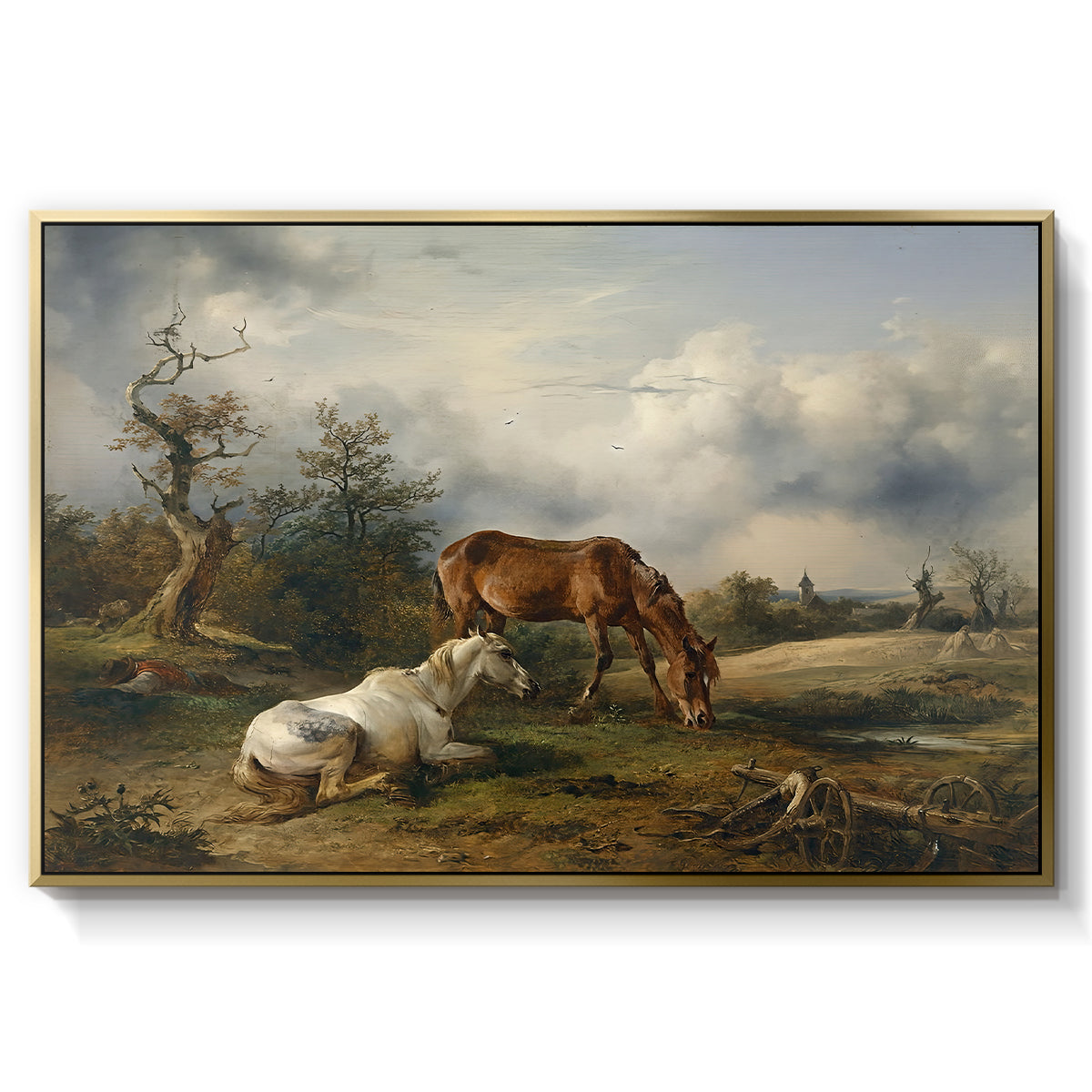 Two Horses on the Pasture, c. 1825 - Floater Framed Canvas Print
