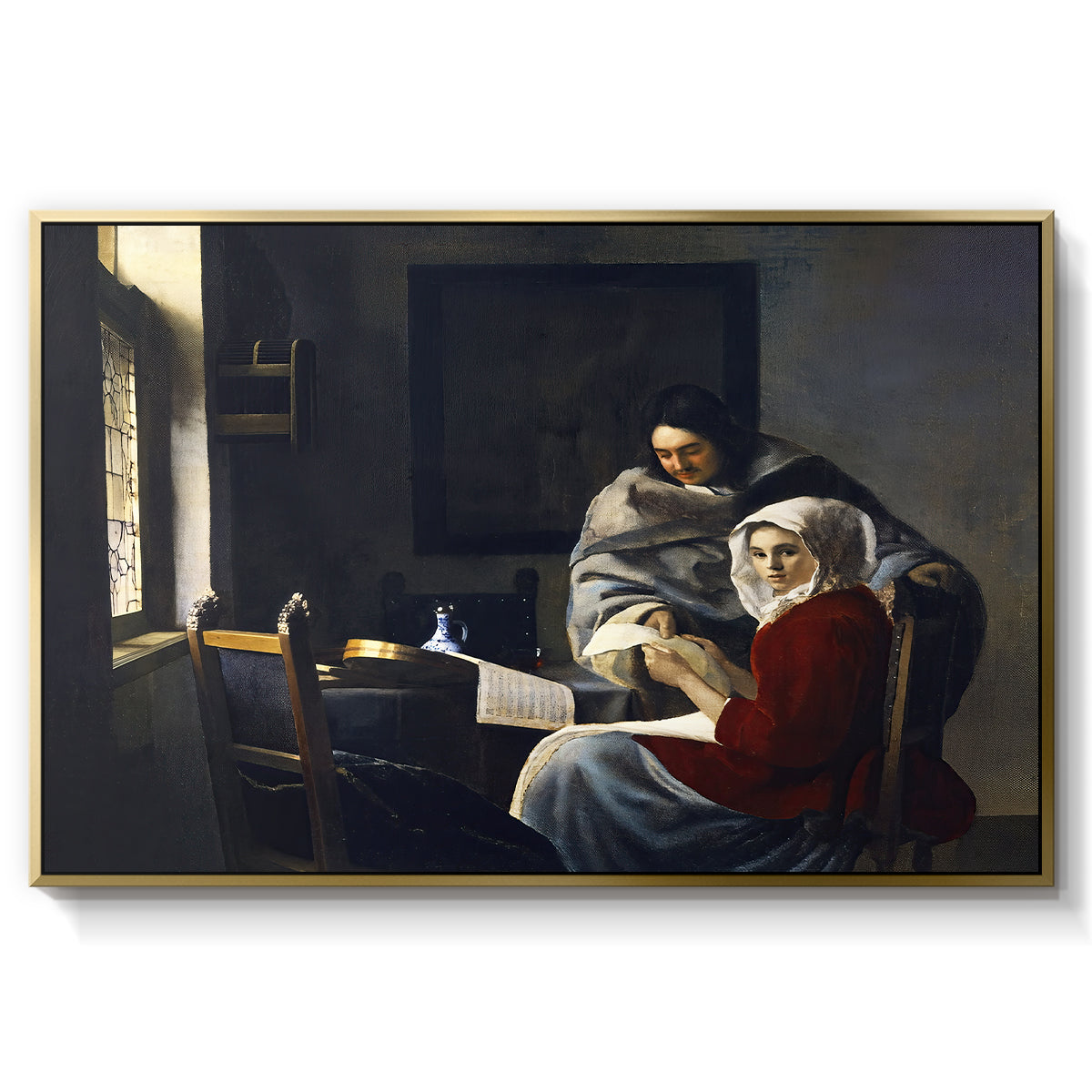 Girl Interrupted at Her Music, c. 1658-1659 - Floater Framed Canvas Print