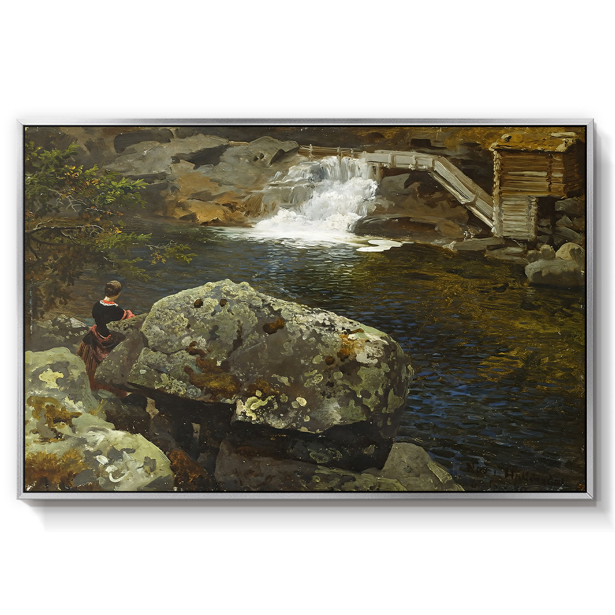 By the Mill Pond (En Mølledam), 1850 - Floater Framed Canvas Print