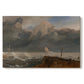 Canvas art print portraying a harbor scene with boats and waterfront structures, set against a white background