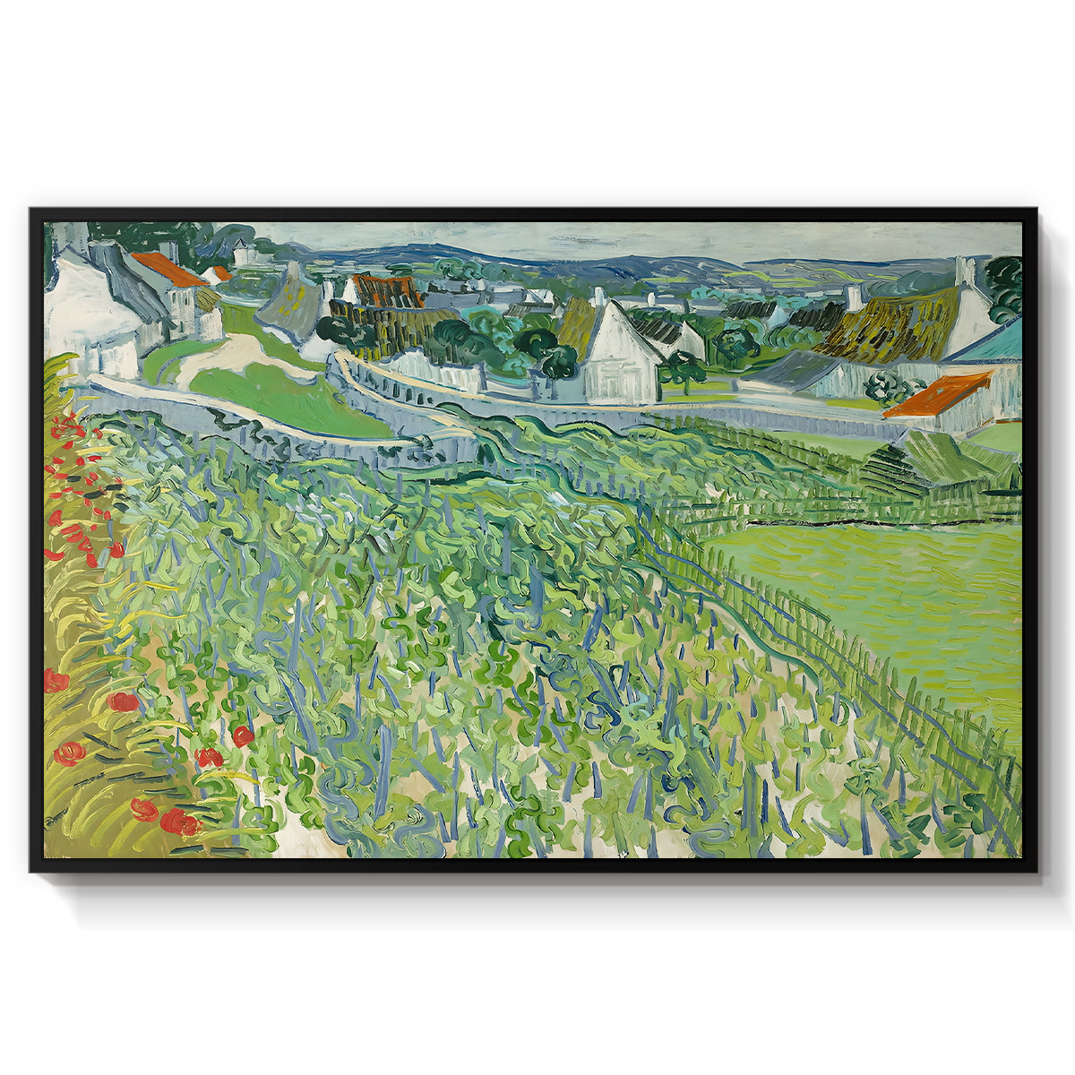 Vineyards at Auvers, 1890 - Floater Framed Canvas Print