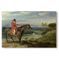 Canvas art print portraying a mounted hunter with dogs pursuing game across open landscape, set against a white background
