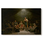 Canvas art print portraying a group of worshippers gathered in a dark interior engaged in religious devotion, set against a white background